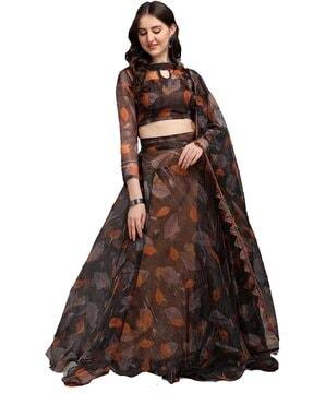 leaf print lehenga choli set with dupatta