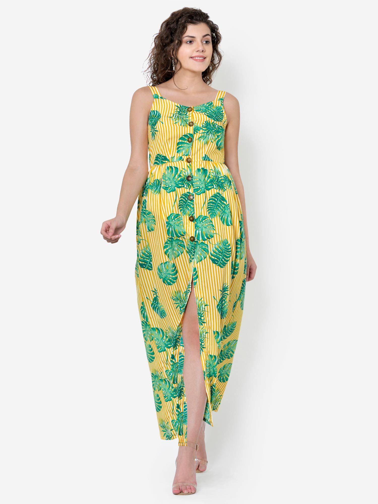 leaf print maxi dress