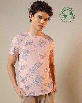 leaf print organic cotton crew-neck t-shirt