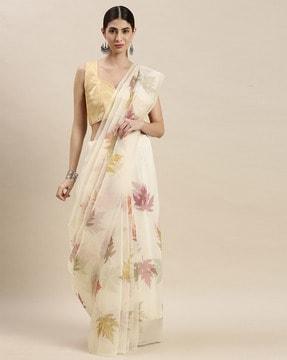 leaf print organza saree