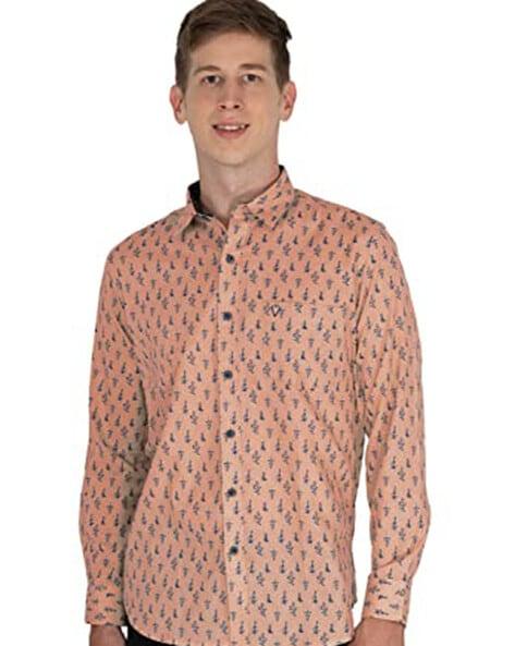 leaf print patch-pocket shirt