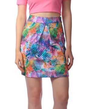 leaf print pencil skirt with elasticated waistband