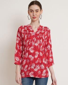 leaf print pin tuck tunic