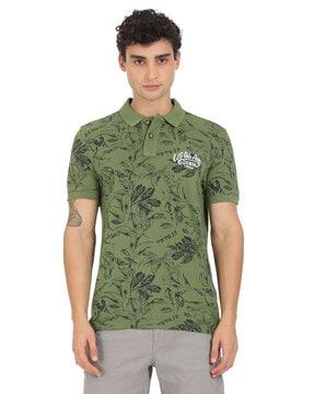 leaf print polo t-shirt