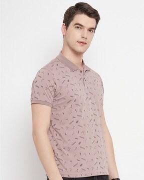 leaf print polo t-shirt