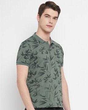 leaf print polo t-shirt