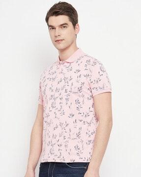 leaf print polo t-shirt