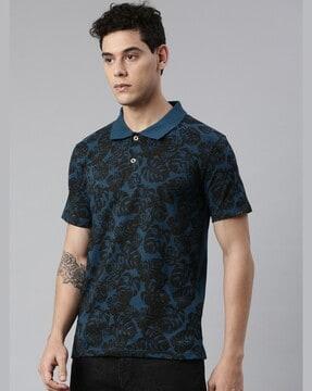 leaf print polo t-shirt