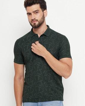 leaf print polo t-shirt