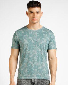 leaf print round-neck t-shirt