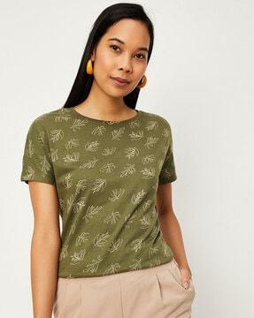 leaf print round-neck t-shirt