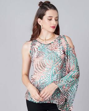 leaf print round-neck top