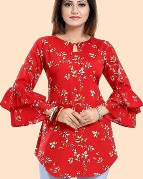 leaf print round-neck tunic