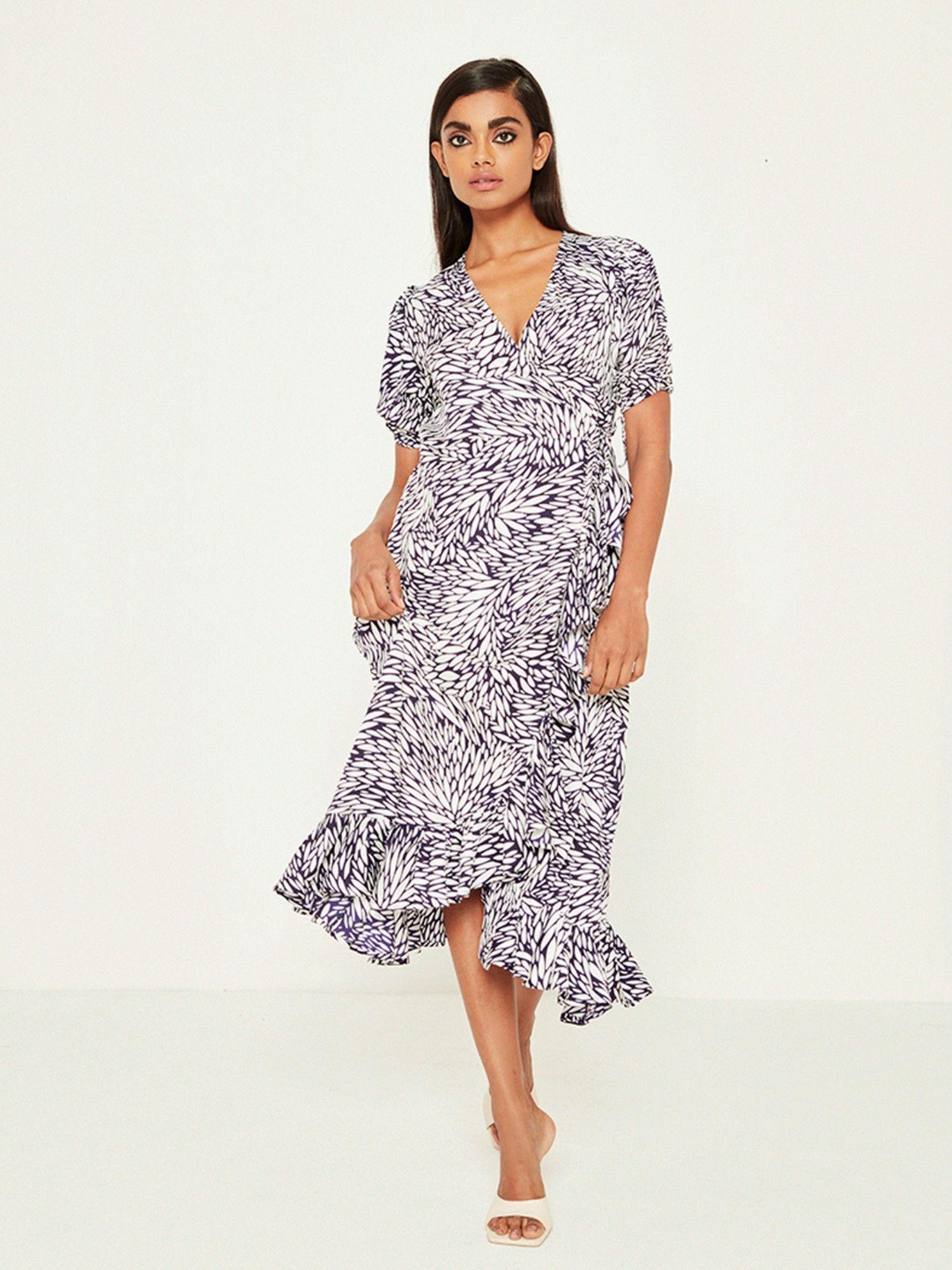 leaf print ruffle dress