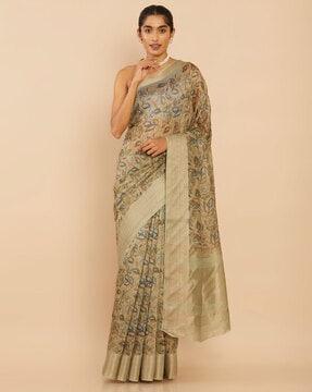 leaf print saree with blouse piece