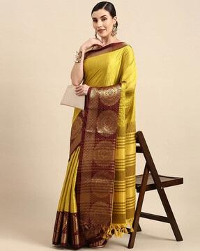 leaf print saree with contrast border saree