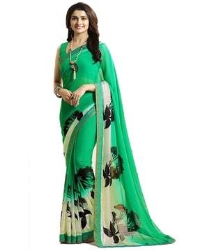 leaf print saree with contrast border