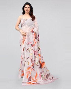 leaf print saree with contrast border