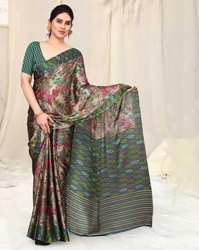 leaf print saree with contrast border