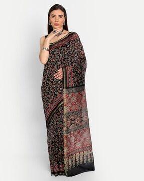 leaf print saree with lace border