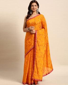 leaf print saree with tassels