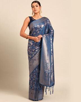 leaf print saree with tassels