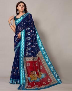 leaf print saree with unstitched blouse piece