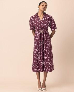 leaf print shirt dress