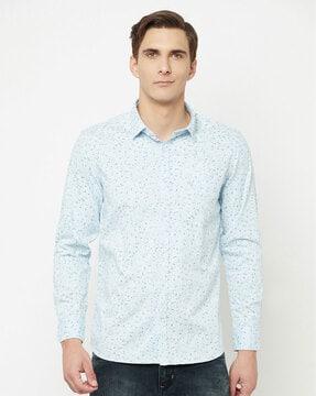 leaf print shirt with patch pocket