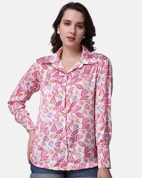 leaf print shirt with spread collar