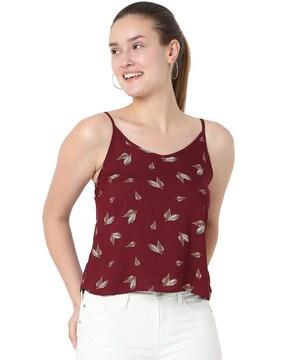 leaf print sleeveless crop top