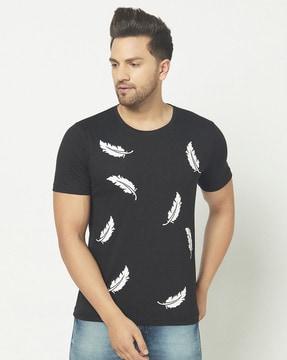 leaf print slim fit crew-neck t-shirt