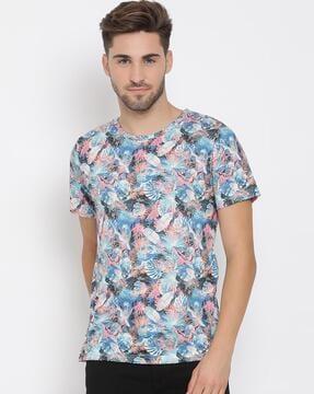 leaf print slim fit crew-neck t-shirt