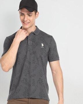 leaf print slim fit polo t-shirt