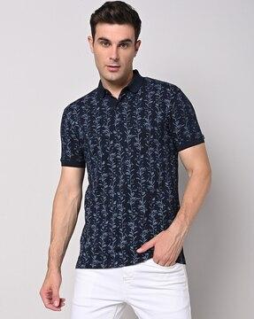 leaf print slim fit polo t-shirt