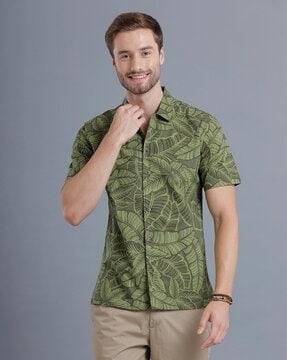 leaf print slim fit shirt