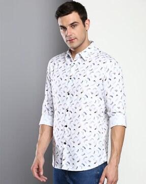 leaf print slim fit shirt