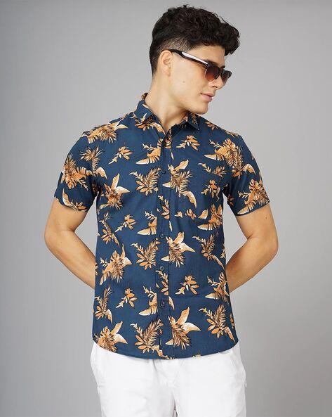 leaf print slim fit shirt