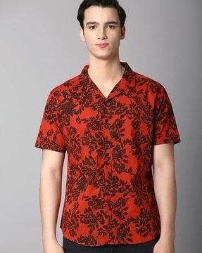 leaf print slim fit shirt