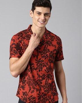 leaf print slim fit shirt