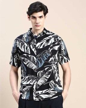 leaf print slim fit shirt