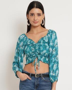 leaf print smocked top