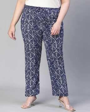 leaf print straight fit pants with insert pockets