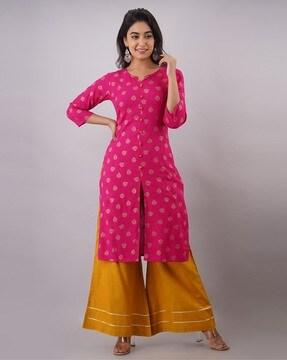 leaf print straight kurta set