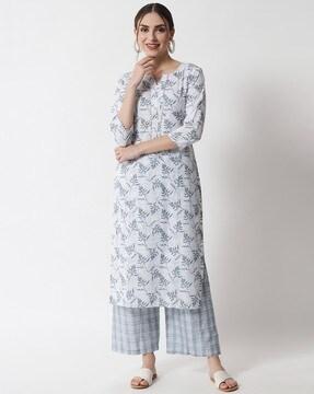 leaf print straight kurta set