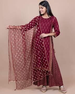 leaf print straight kurta set