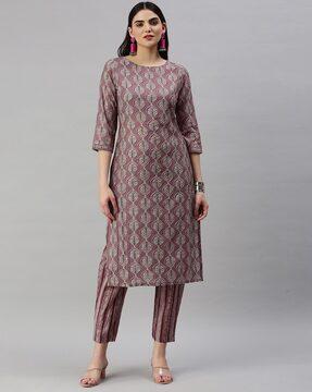 leaf print straight kurta set