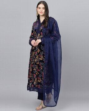 leaf print straight kurta suit set