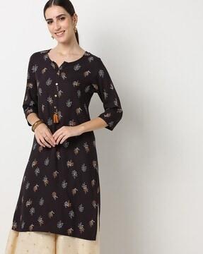 leaf print straight kurta