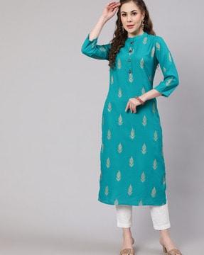 leaf print straight kurta